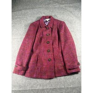 Coldwater Creek Womens Tweed Blazer Jacket Pink Multi Color Button Front Size 16
